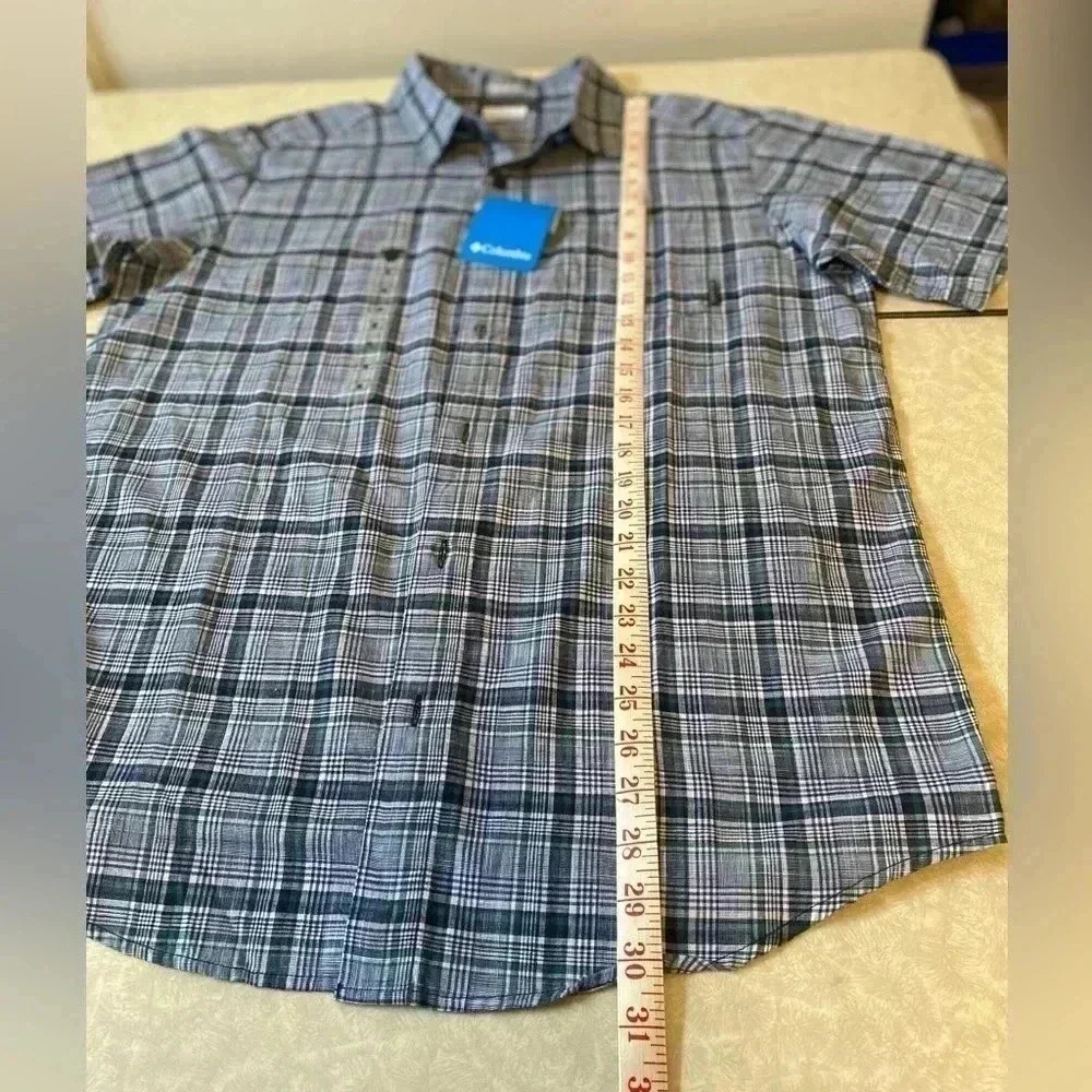 Columbia Mens blue green‎ plaid short sleeve button down cotton shirt Size M
